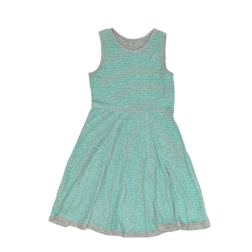 Blue and gray striped dress.